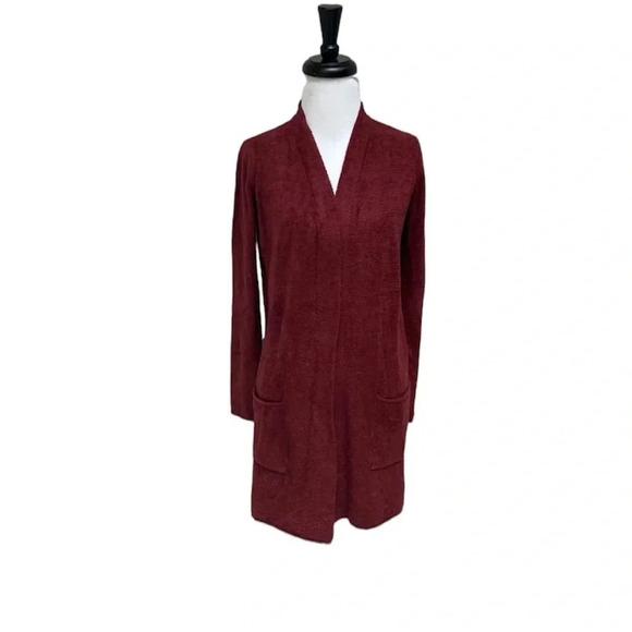 New Barefoot Dreams Cozychic Lite Long Open Front Cardigan Garnet NWT Women’s XS - Picture 2 of 13